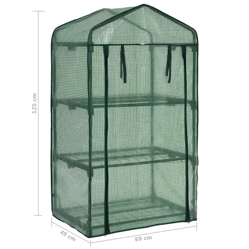 Mini-serre 3 niveaux jardin intérieur 69 x 49 x 125 cm accès facile finition résistante en polyéthylène vert 02_0045930