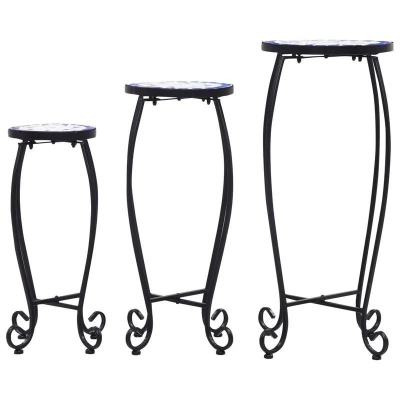 Lot de 3 tables mosaïque design extérieur bleu blanc 30 x 70 cm 25 x 60 cm 20 x 50 cm en céramique 02_0045921