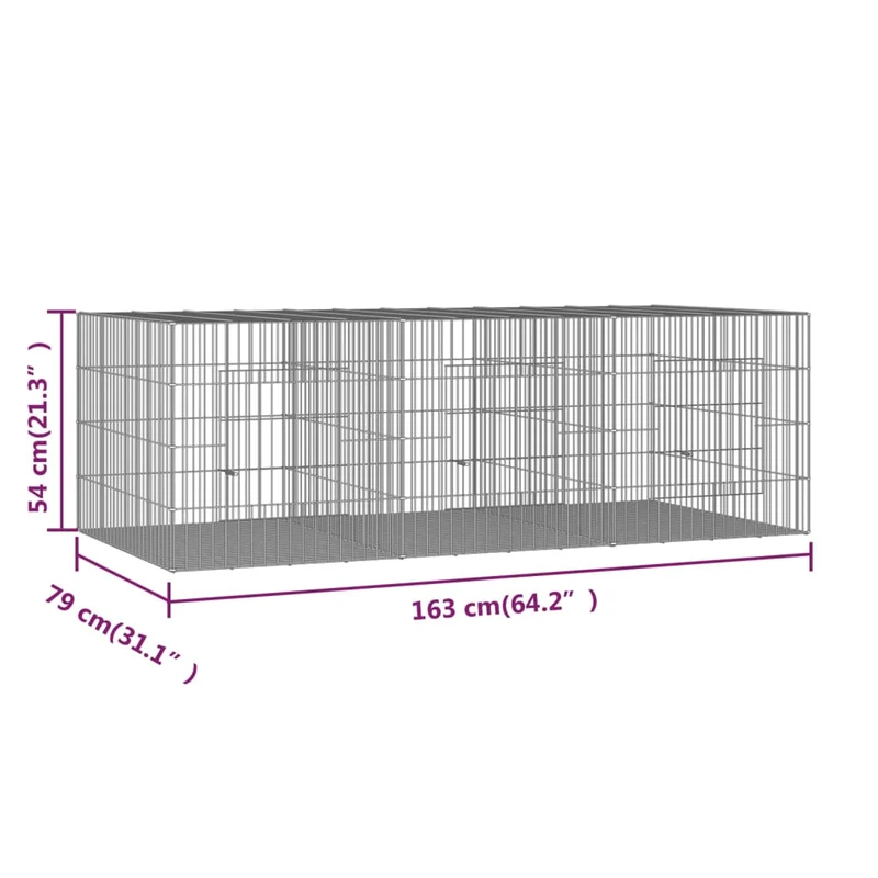Cage à lapin 3 panneaux 163 x 79 x 54 cm Fer galvanisé Argent 02_0041687