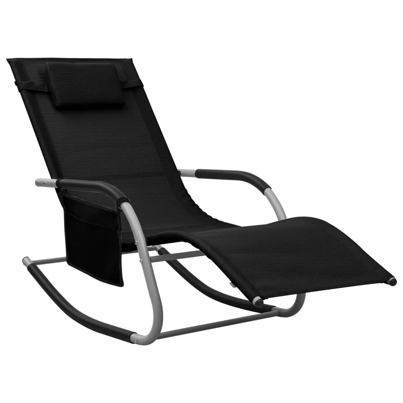 Lot de 2 transats chaise longue bain de soleil lit de jardin terrasse meuble d'extérieur textilène noir et gris 02_0012150