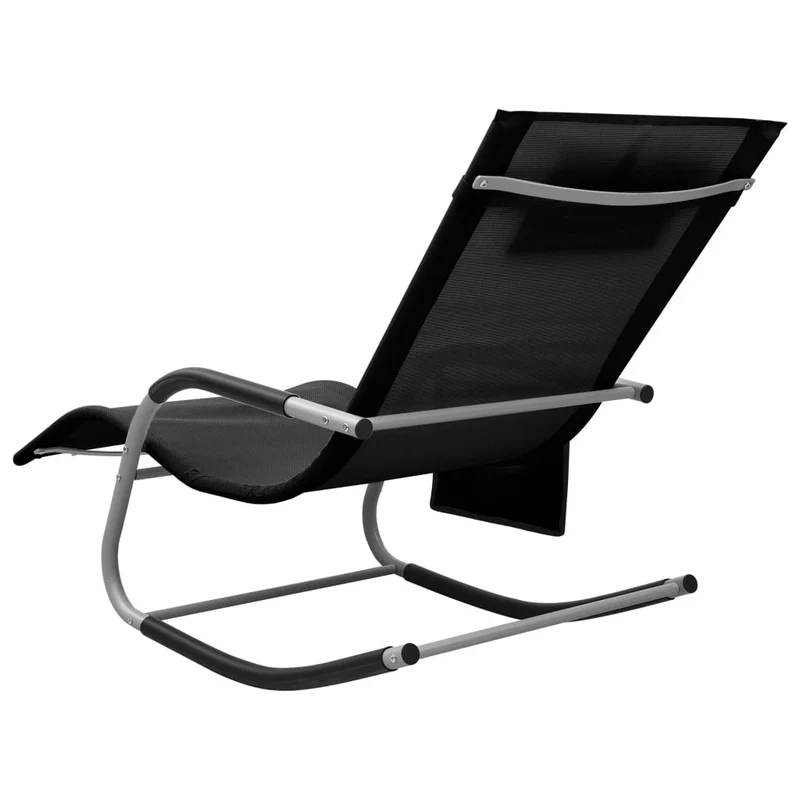 Lot de 2 transats chaise longue bain de soleil lit de jardin terrasse meuble d'extérieur textilène noir et gris 02_0012150