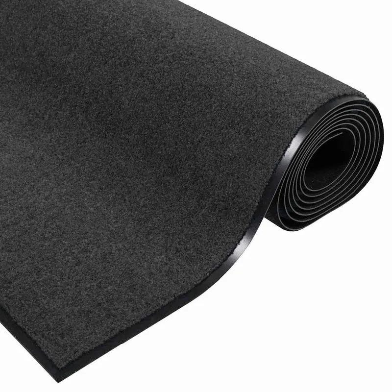 Tapis d'entrée rectangulaire design moderne 120 x 300 cm base antidérapante pratique en polyamide noir 02_0057969