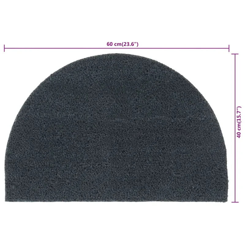 Tapis de porte demi-rond facile à nettoyer 40 x 60 cm antidérapant design moderne en fibre de coco gris foncé 02_0046169