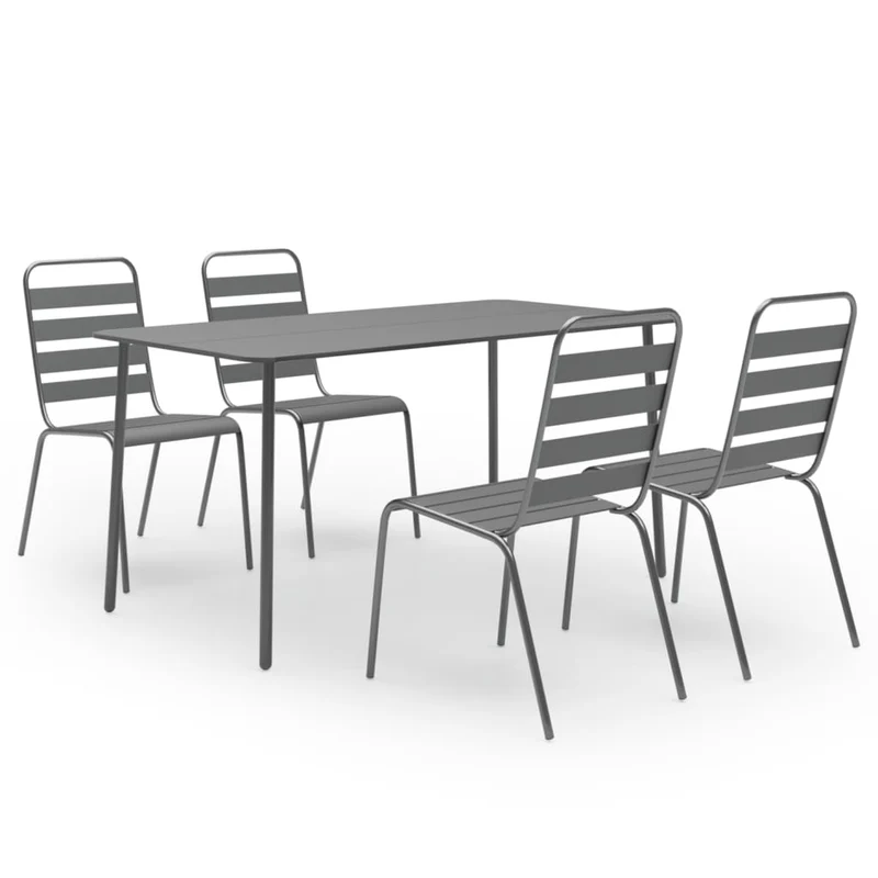 Ensemble de salle à manger de jardin meuble extérieur 5 pièces acier gris foncé 02_0013696