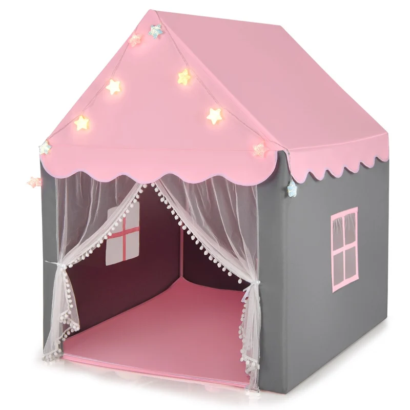 Tente de jeux pour enfants 105 x 121 x 136 cm aire de jeu spacieuse ambiance cosy en polyester-coton rose 20_0014316