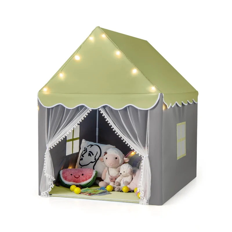 Tente de jeux pour enfants 105 x 121 x 136 cm spacieuse et facile à monter en polyester-coton vert 20_0014317