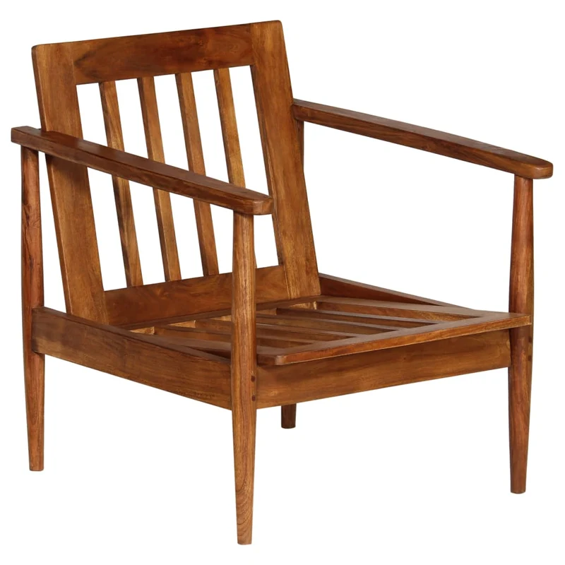 Fauteuil chaise siège lounge design club sofa salon cuir véritable avec bois d'acacia marron 1102146/3