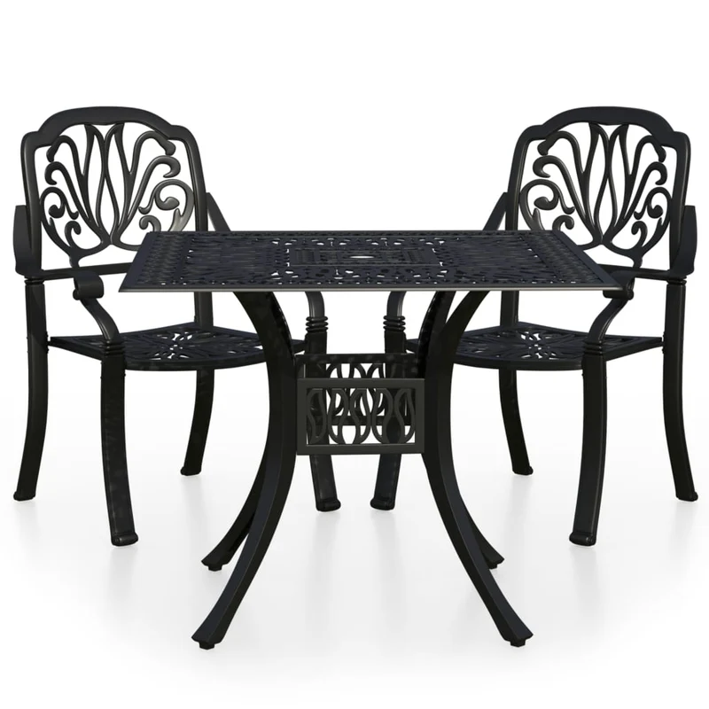 Ensemble de bistro jardin meuble extérieur terrasse 3 pièces aluminium coulé noir 02_0013511