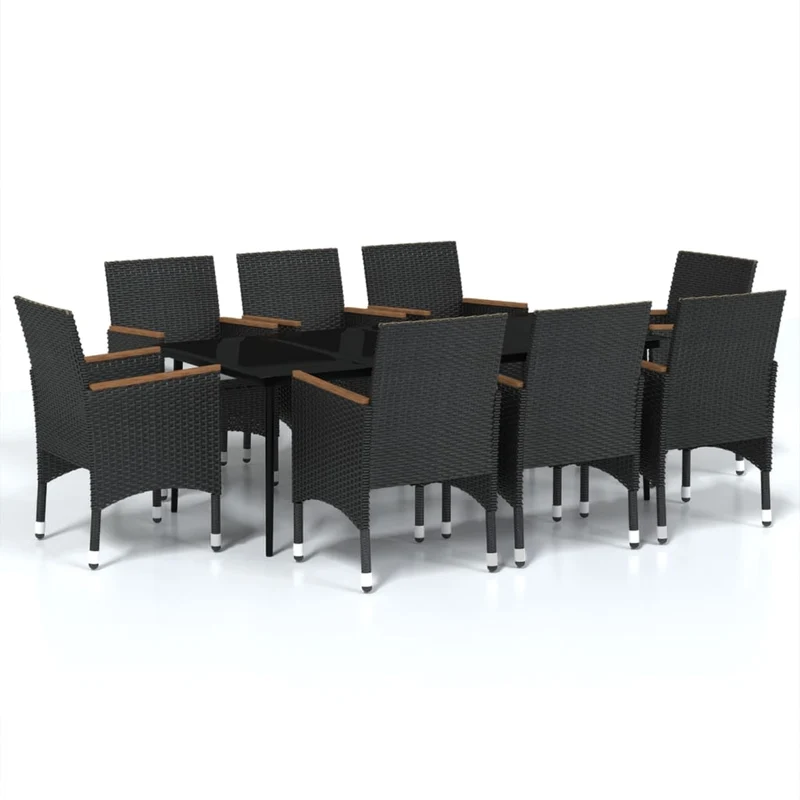 Ensemble de salle à manger de jardin meuble extérieur avec coussins 9 pièces noir 02_0014176