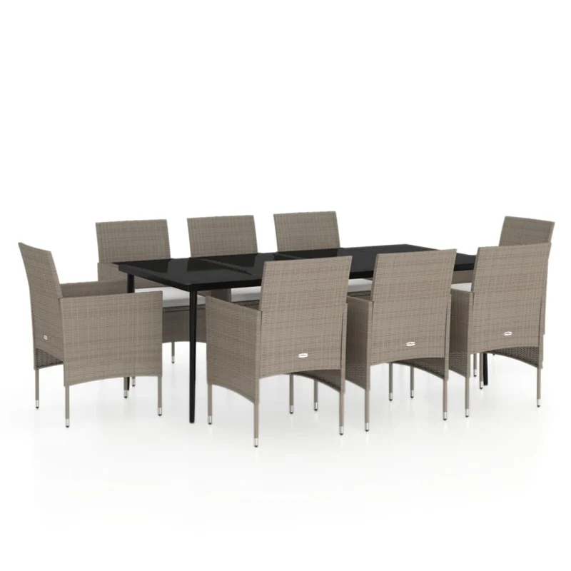 Ensemble de salle à manger de jardin meuble extérieur coussins 9 pièces beige/noir 02_0014184