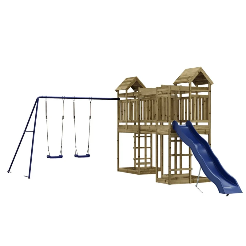 Aire de jeux d'extérieur balançoires toboggan portiques robuste jeux jardin 362 x 585 x 238 cm bois de pin imprégné 02_0004869