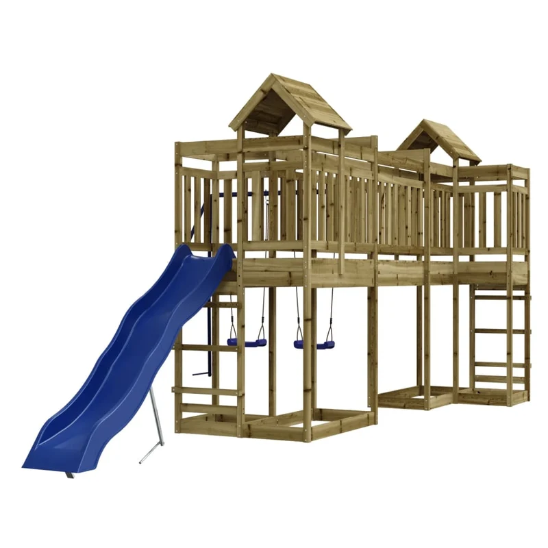 Aire de jeux d'extérieur balançoires toboggan portiques robuste jeux jardin 362 x 585 x 238 cm bois de pin imprégné 02_0004869
