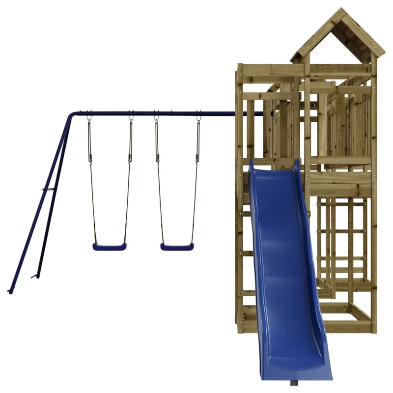 Aire de jeux d'extérieur balançoires toboggan portiques robuste jeux jardin 362 x 585 x 238 cm bois de pin imprégné 02_0004869