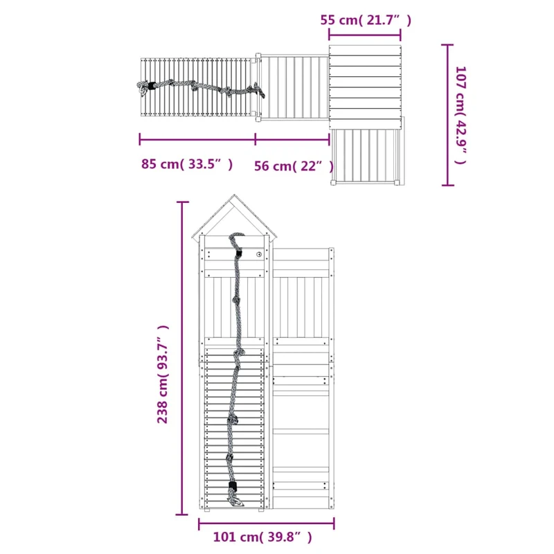 Maisonnette de jeu avec mur d'escalade 107 x 196 x 238 cm bois massif de pin 02_0004927