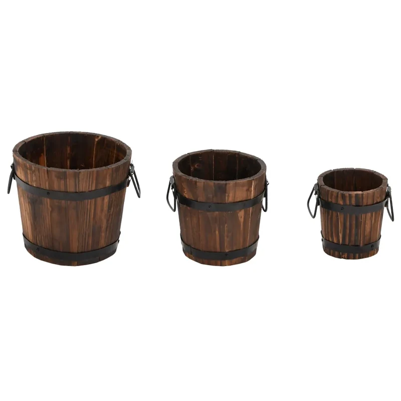 Lot de 3 jardinières godet en bois massif sapin forme originale décoratives avec trous de drainage en bois naturel 02_0047401