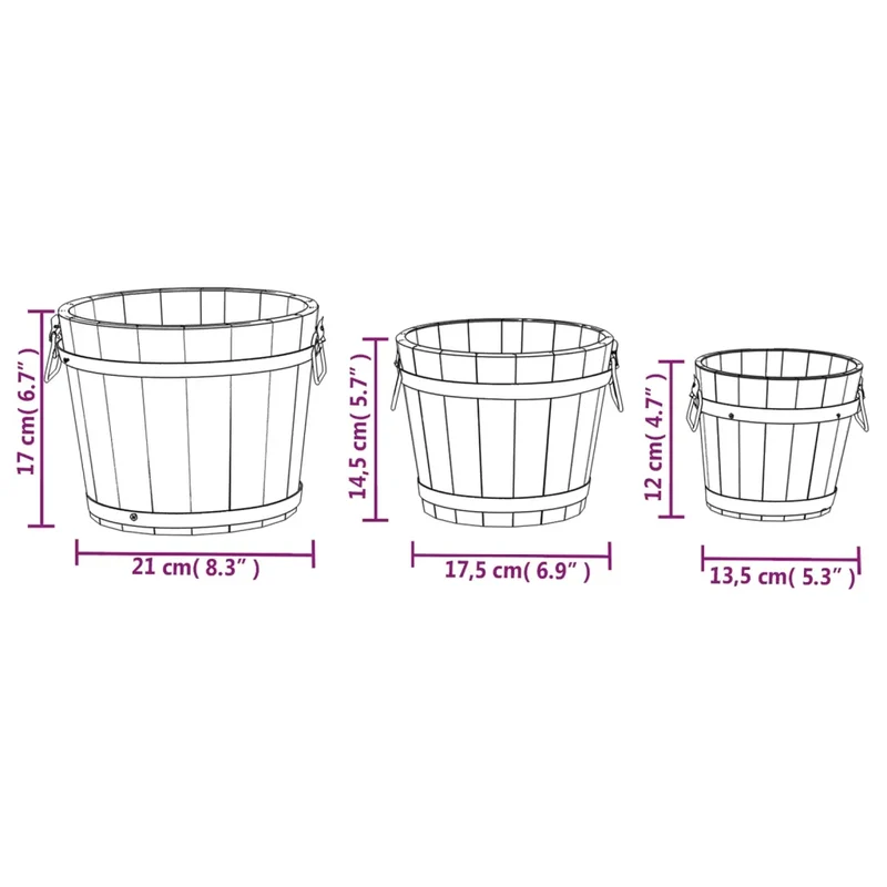 Lot de 3 jardinières godet en bois massif sapin forme originale décoratives avec trous de drainage en bois naturel 02_0047401