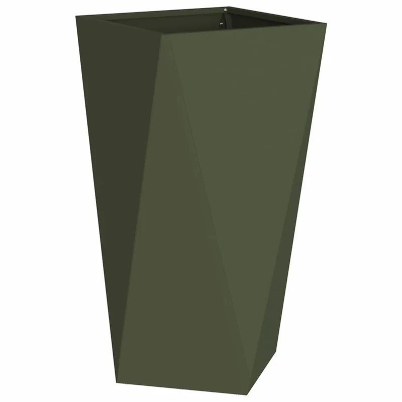Jardinière moderne design extérieur 40 x 40 x 75 cm pratique résistante aux intempéries en acier vert olive 02_0053026