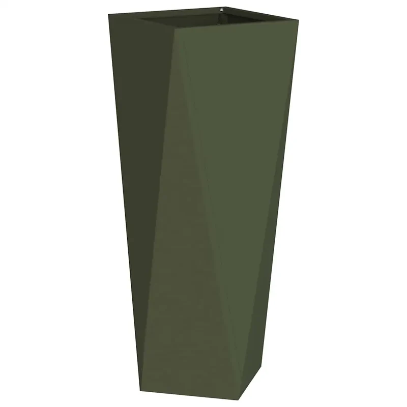 Bac à plantes rectangulaire extérieur moderne 30 x 30 x 75 cm en acier vert olive 02_0053012
