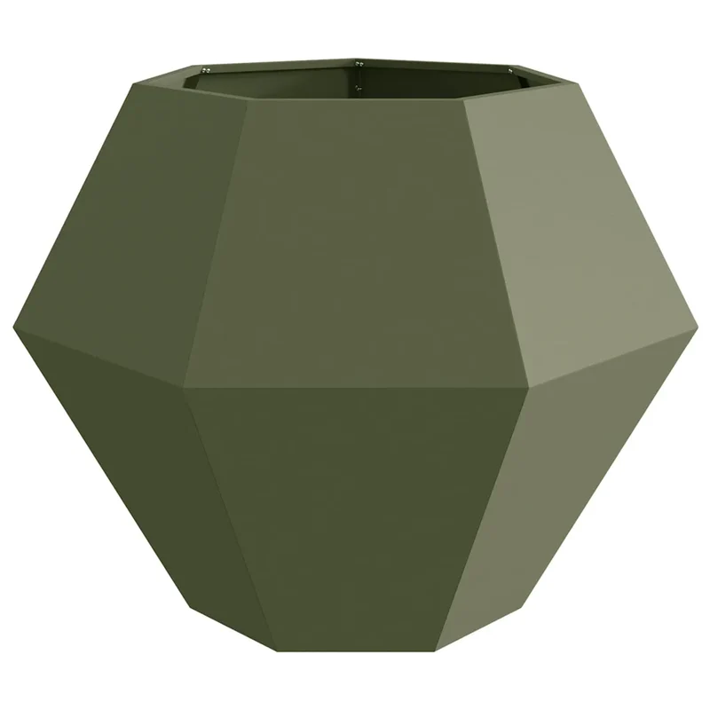 Jardinière rectangulaire pour fleurs et herbes 100 x 100 x 80 cm extérieur design moderne en acier vert olive 02_0053096