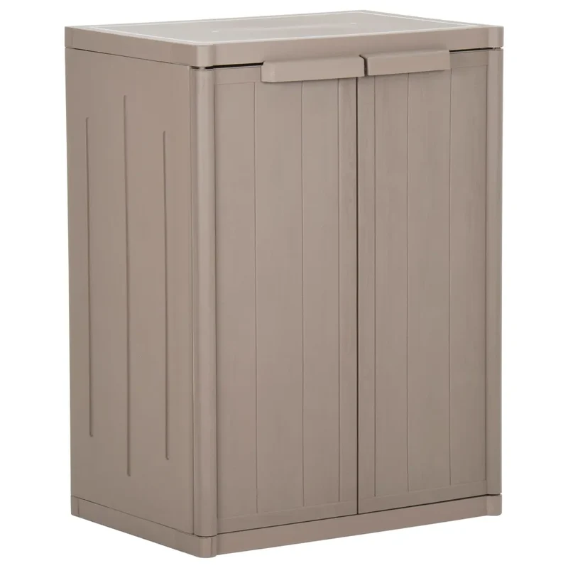 Armoire de rangement jardin 65 x 45 x 88 cm 2 étagères aspect bois moderne en PP marron 02_0046123