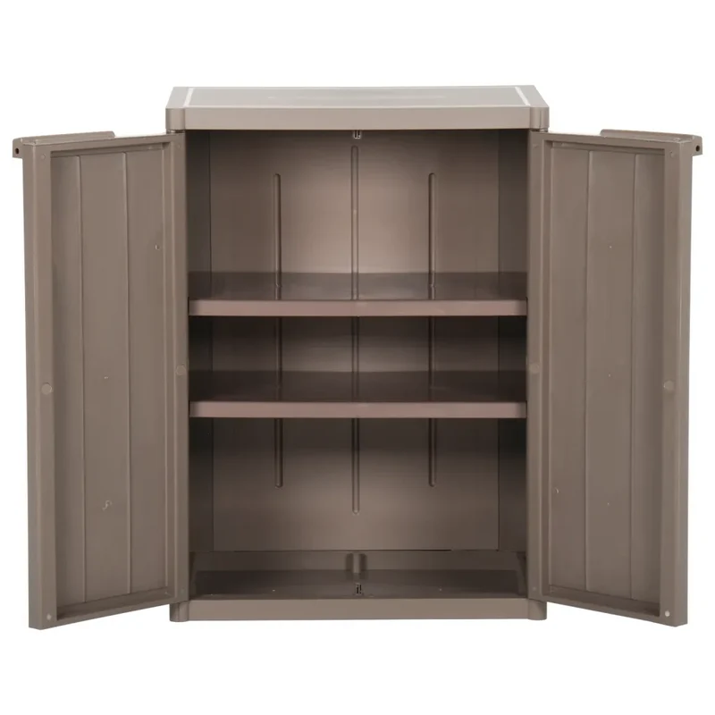 Armoire de rangement jardin 65 x 45 x 88 cm 2 étagères aspect bois moderne en PP marron 02_0046123