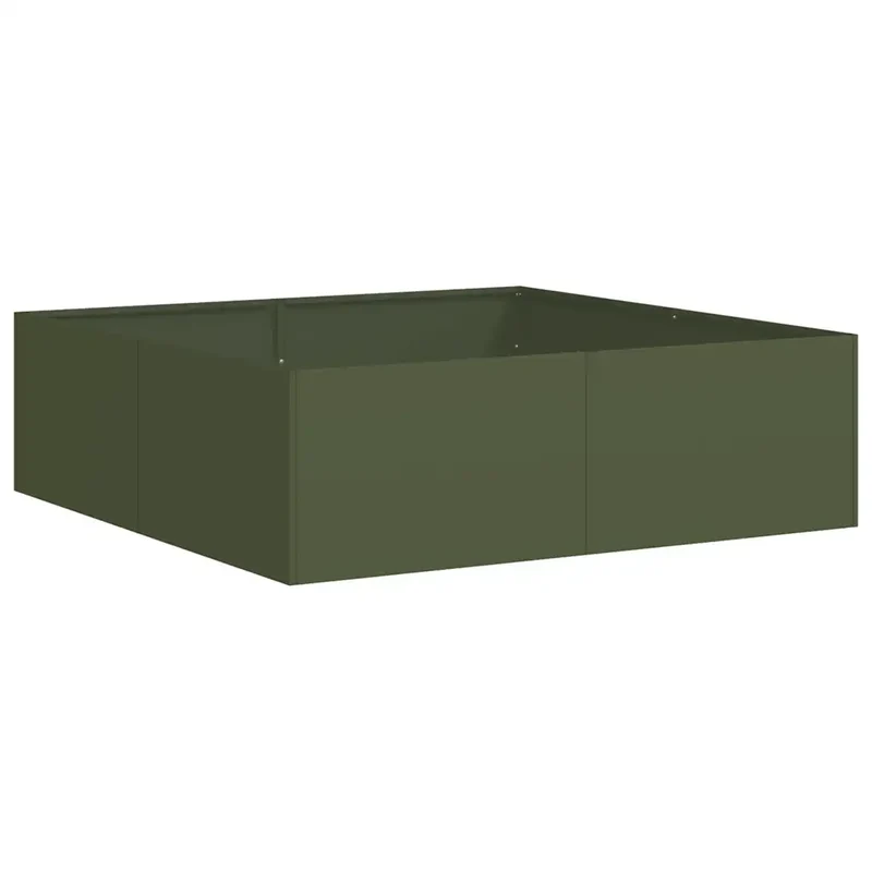 Jardinière élégante pour jardin terrasse 100 x 100 x 30 cm fond ouvert robuste en acier laminé à froid vert olive 02_0051591