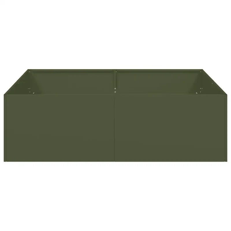 Jardinière élégante pour jardin terrasse 100 x 100 x 30 cm fond ouvert robuste en acier laminé à froid vert olive 02_0051591