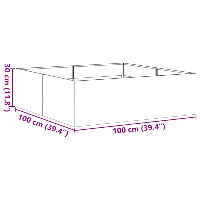 Jardinière élégante pour jardin terrasse 100 x 100 x 30 cm fond ouvert robuste en acier laminé à froid vert olive 02_0051591