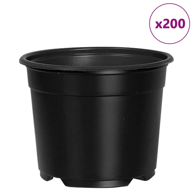 Lot de 200 pots à fleurs cylindriques 15 x 12,5 cm pratiques modernes en plastique noir 02_0059664