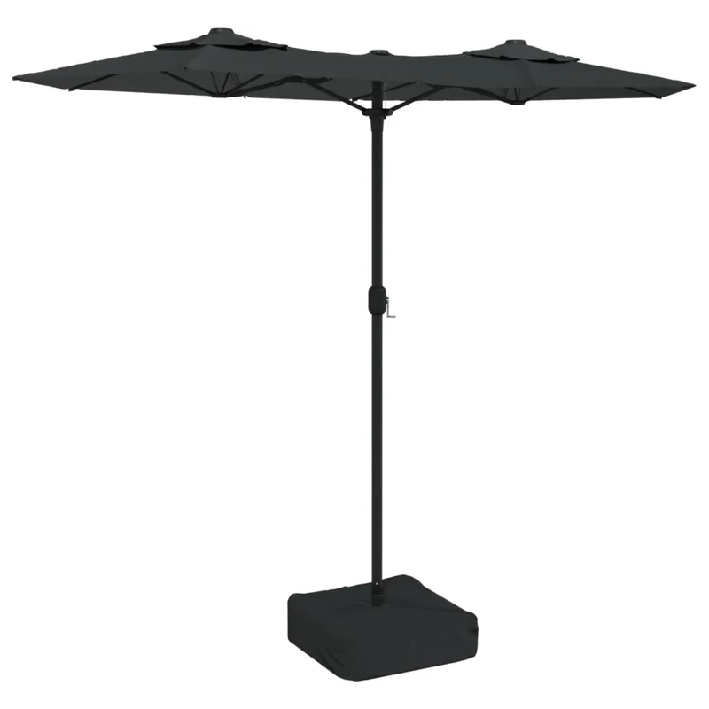 Parasol de jardin double tête avec éclairage LED 316 x 145 cm ambiance cosy design moderne en polyester anthracite 02_0047394
