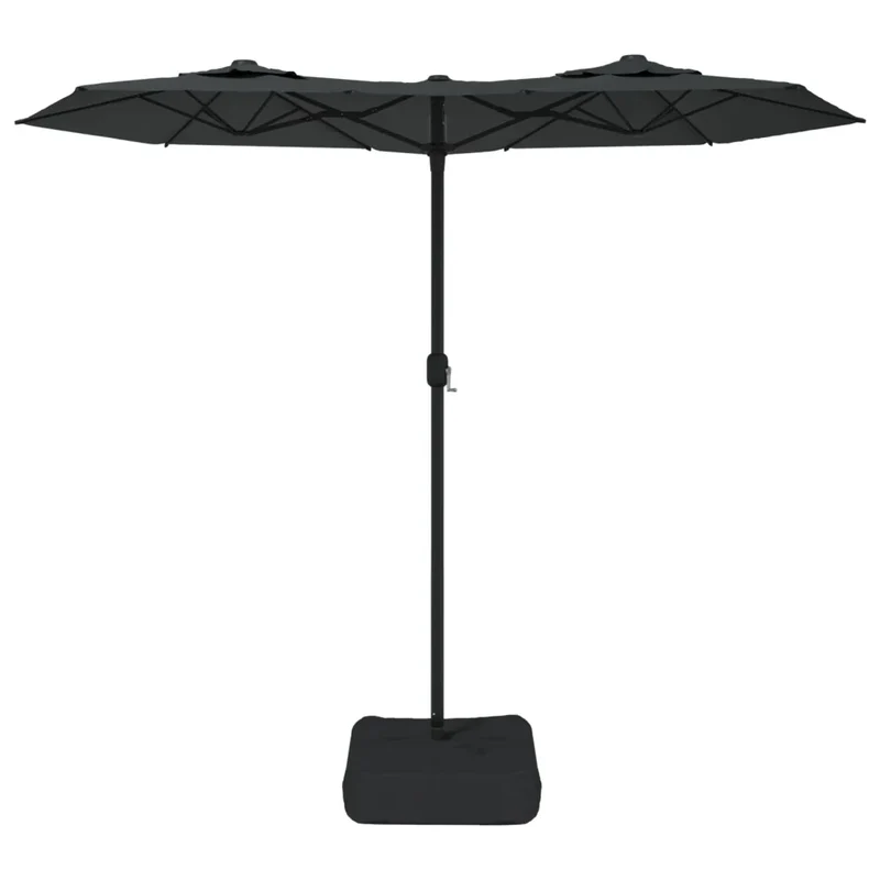 Parasol de jardin double tête avec éclairage LED 316 x 145 cm ambiance cosy design moderne en polyester anthracite 02_0047394