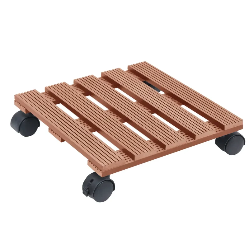 Lot de 2 chariots à plantes pratiques avec roulettes 30 x 30 x 7,5 cm en WPC marron 02_0046084