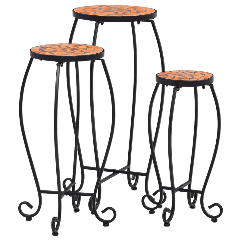 Lot de 3 tables d'appoint curvilignes modernes jardin balcon 30 x 70 cm 25 x 60 cm 20 x 50 cm en céramique terre cuite 02_0045920