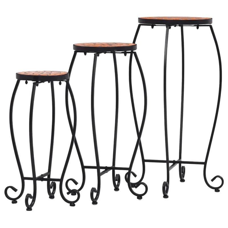 Lot de 3 tables d'appoint curvilignes modernes jardin balcon 30 x 70 cm 25 x 60 cm 20 x 50 cm en céramique terre cuite 02_0045920