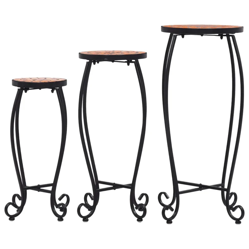 Lot de 3 tables d'appoint curvilignes modernes jardin balcon 30 x 70 cm 25 x 60 cm 20 x 50 cm en céramique terre cuite 02_0045920