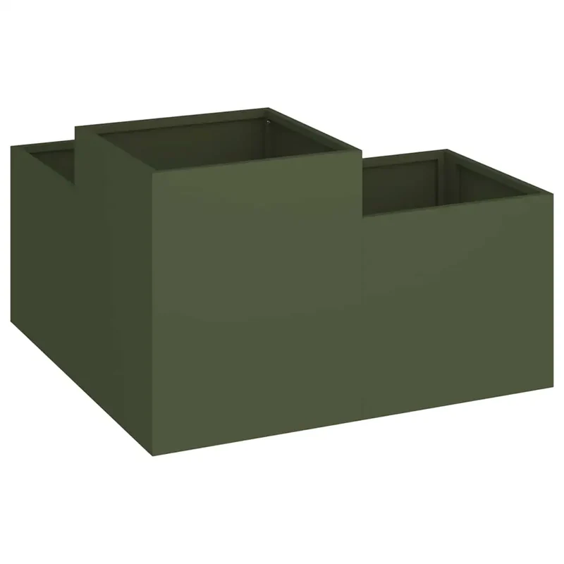 Cache-pot de jardin rectangulaire moderne 80 x 80 x 48 cm ambiance chic en acier vert olive 02_0052057