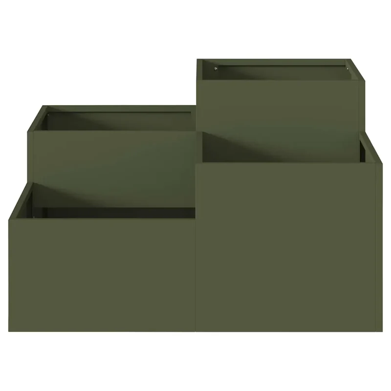 Cache-pot de jardin rectangulaire moderne 80 x 80 x 48 cm ambiance chic en acier vert olive 02_0052057