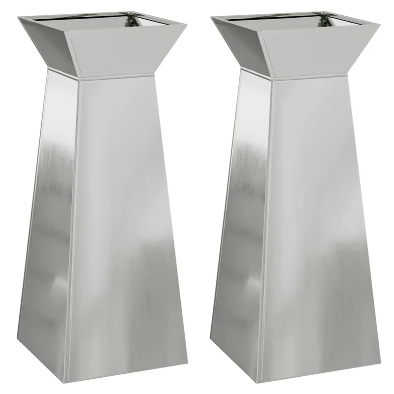 Lot de 2 jardinières à pilier design moderne extérieur 40 x 40 x 100 cm en matériaux durables argent 02_0052421