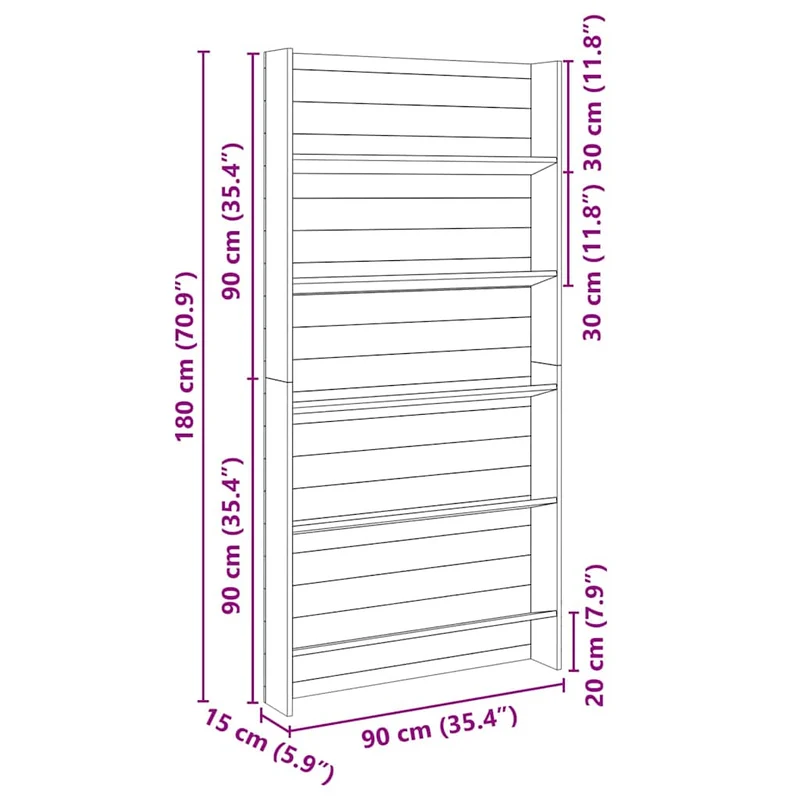 Étagères pour plantes rustiques rangement 90 x 15 x 180 cm en pin traité marron 02_0058970