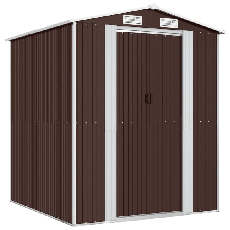 Abri de jardin cabane cabanon maison de stockage remise extérieur hangar outils robuste foncé 192 x 191 x 223 cm acier galvanisé marron 02_0022317