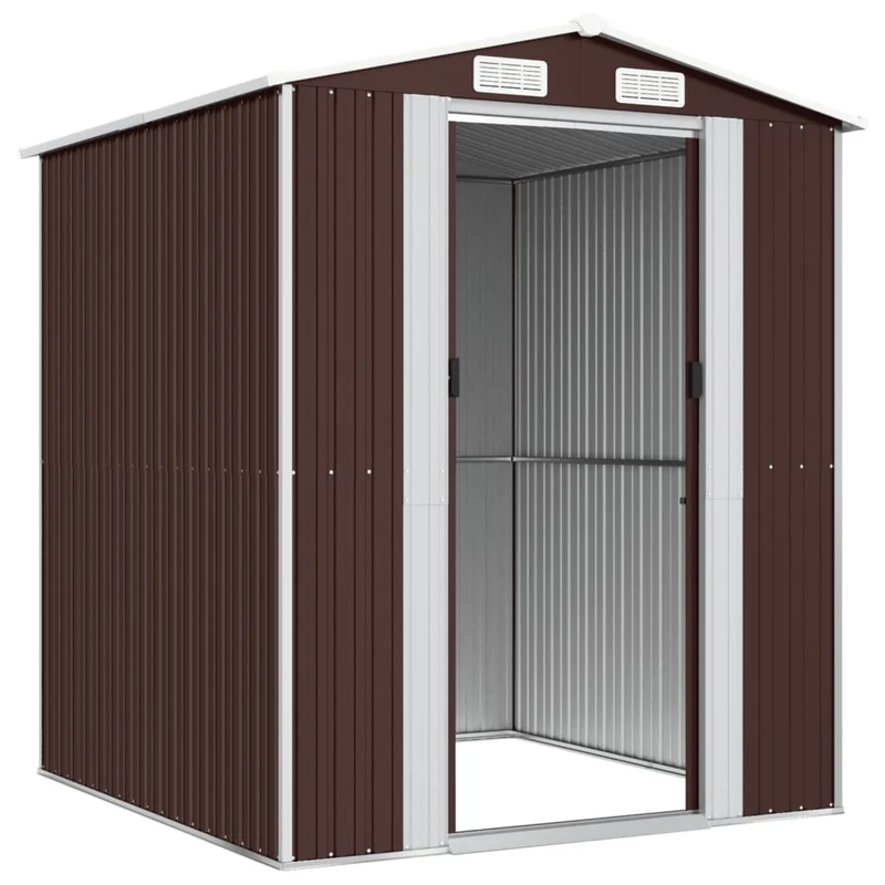 Abri de jardin cabane cabanon maison de stockage remise extérieur hangar outils robuste foncé 192 x 191 x 223 cm acier galvanisé marron 02_0022317