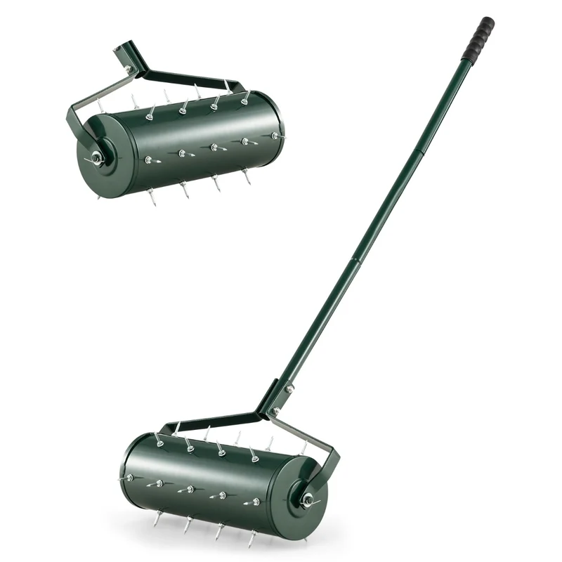 Aérateur à gazon roulant 44 x 128 cm pour aération efficace et entretien facile en métal galvanisé vert 20_0010458