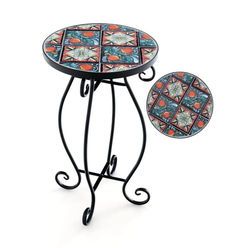 Support pots de fleurs en mosaïque florale 30 x 50 cm robuste et stable style moderne en métal et céramique 20_0013694