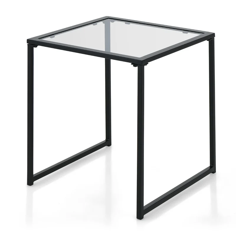 Table d'appoint carrée 43 x 43 x 45 cm robuste et durable pour salon jardin porche en verre trempé noir 20_0019574