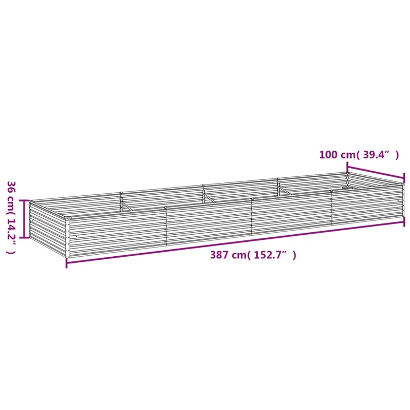 Jardinière bac lit surélevé plantes fleurs terrasse jardin de jardin 387 x 100 x 36 cm acier corten marron 02_0039444