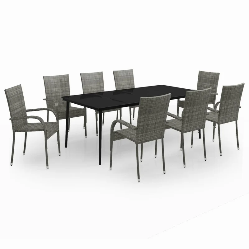 Ensemble de salle à manger de jardin meuble extérieur 9 pièces gris et noir 02_0014096