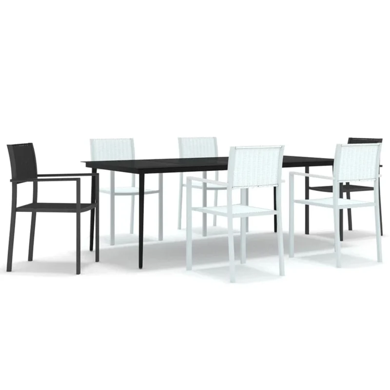 Ensemble de salle à manger de jardin meuble extérieur 7 pièces noir et blanc 02_0014044