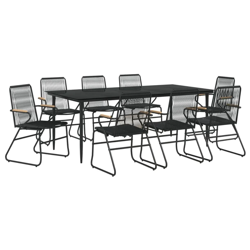 Ensemble à manger de jardin 9 pièces noir rotin pvc 02_0014480