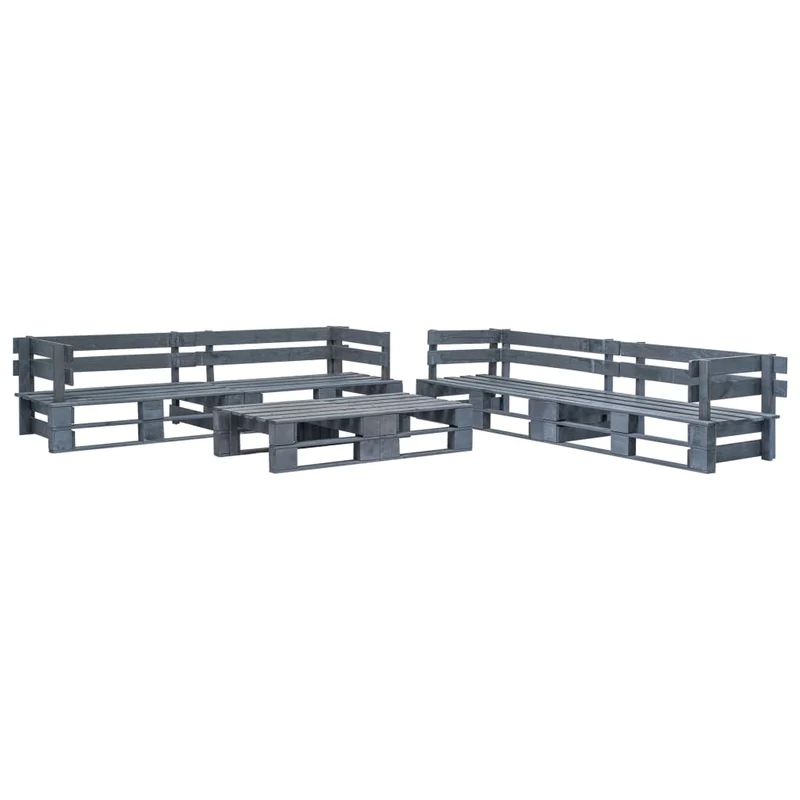 Salon de jardin meuble d'extérieur ensemble de mobilier palette 6 pièces bois gris 02_0018464