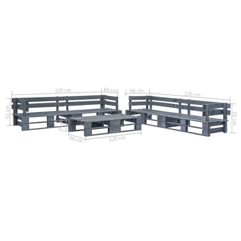 Salon de jardin meuble d'extérieur ensemble de mobilier palette 6 pièces bois gris 02_0018464